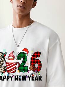Manfinity VCAY 2026圣诞节图案T恤 男士宽松圆领卫衣 - 白色 - 查看 2
