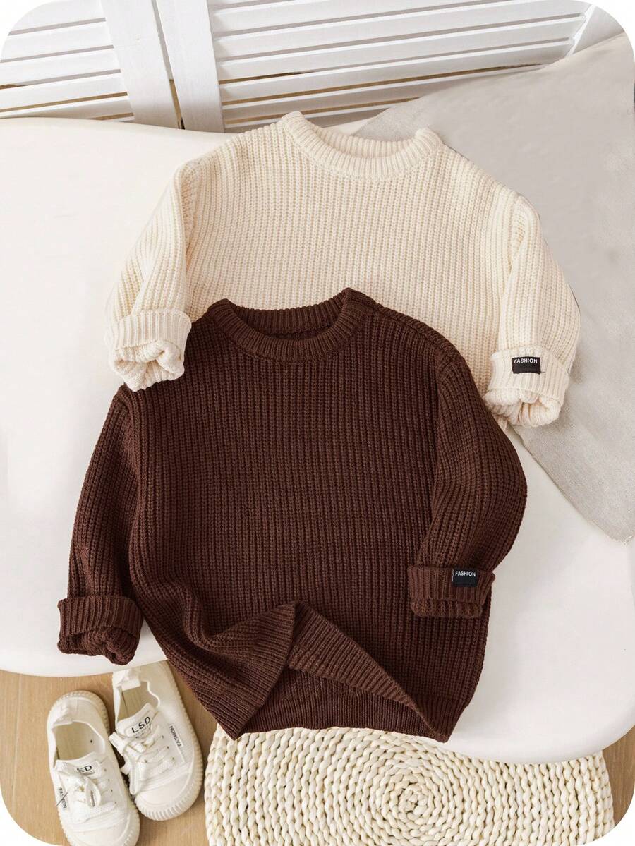 SHEIN 2件套男婴宽松休闲舒适圆领套头毛衣 - 彩色 - 查看 1