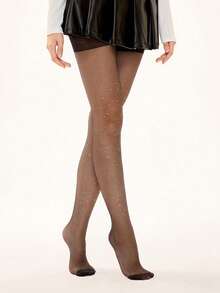 ROMWE Grunge Punk 1 Piece Of Minimalist Style Pantyhose, Star Sequined Leggings, Pure Desire Ultra-Thin Elastic Meat-Permeable Stockings, Y2K Tights For Women - Black - View 5