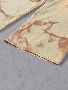 Manfinity Denimwave 男士复古手绘阔腿牛仔裤 - 薑色 - 查看 5