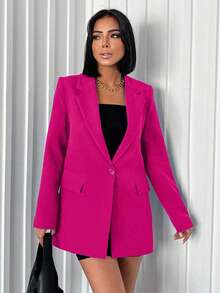 EURMUSE Women's Fashionable Versatile Solid Color Blazer Jacket - Hot Pink - View 3