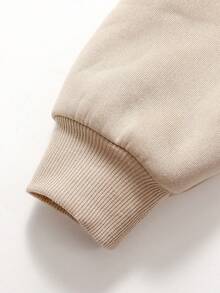 SHEIN Tween Girl Casual Outfit, Stand Collar Half-Zip Heart Embroidered Pullover Sweatshirt And Relaxed Straight Leg Pants Set, Khaki, Suitable For Everyday Wear, Christmas, Thanksgiving, Girls, Shirt And Pants Set, Casual Two Piece Set, - Khaki - View 7