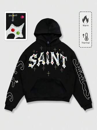 Street Life Felpa con cappuccio casual da uomo, stile punk da strada con ricamo pesante, autunno/inverno