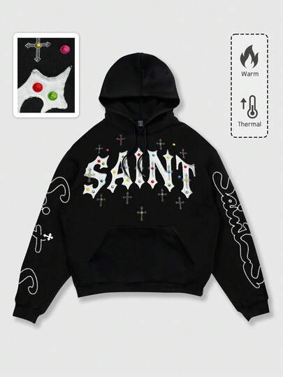 Street Life Herren Lässig Hoodie Sweatshirt, Punk Street Style mit schwerer Stickerei, Herbst/Winter