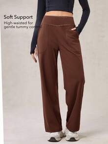 OutZeal Women Sports PantsCasual Yoga Lounge Summet Spring Quick-Dry Buttery Soft High Waist Straight Leg Solid Color Active Bottoms - Brown - View 2