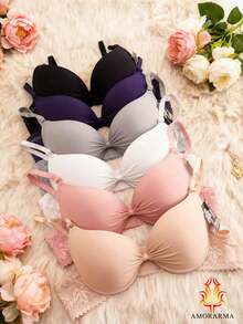 Sujetador diario para mujer talla B,  6 unidades en 6 colores, con diseño de encaje y forma de moño - Multicolor - Ver 10