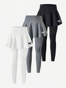 Sparklyn 3 Stücke/Set Tween-Mädchen Lässig Elegant Sport Röcke & Leggings Set, geeignet für Frühling/Sommer, Feiertage, Reisen, Schule, Lässig Zusammenkünfte - Verschiedenfarbig - Übersicht 3