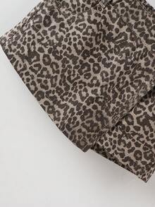 SHEIN Playful Pals Baby GirlCasual Chic Leopard Print Washed Denim Skirt Shorts, Street Fashion Essential For 2025 - Camel - View 5