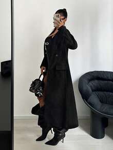 StreetHx Streetwear Women's Black Long Slim Fit Woolen Coat, Fashionable Outerwear For Autumn/Winter - Black - View 3