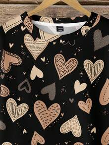 EMERY ROSE Women's Plus Size Sweatshirt,Black Ombre Khaki Heart&Leopard Pattern Full-Print,Smart Casual Everyday Style For Autumn,Winter,Halloween,Christmas - Multicolor - View 4
