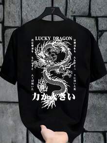 Teenage Boys' Double-Sided Chinese Dragon & Japanese Dragon Graphic Summer Casual Short Sleeve T-Shirt - Black - View 4