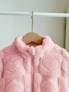 SHEIN LMoss Kids LMoss Baby Girl Cute And Casual Furry Stand Collar Jacket With Heart Pattern, Perfect For Autumn And Winter - Pink - View 8