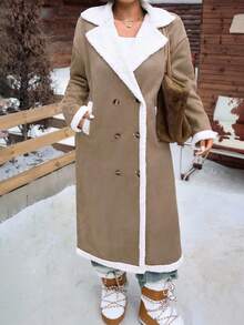 CovetEZ Plus Size Retro Fluffy Collar Long Sheepskin Coat, Autumn And Winter Fall - Khaki - View 2