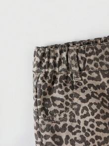 SHEIN Playful Pals Baby GirlCasual Chic Leopard Print Washed Denim Skirt Shorts, Street Fashion Essential For 2025 - Camel - View 4