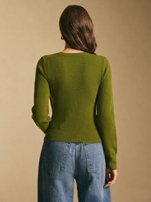 Poéselle Damen grüner figurbetonter Pullover mit Hohlknöpfen, eleganter Damenpullover, lässiger Pullover für Frauen, lässig für Frauen, Neujahr, geeignet für den täglichen Gebrauch, Ausgehen, Pendeln Herbst/Winter, Pullover für Frauen - Grün - Übersicht 7