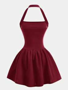 Firerie Kids Firerie Kids 少女休闲优雅针织吊带修身荷叶边A字迷你连衣裙，适合派对、外出、返校等场合穿着 - 酒紅色 - 查看 3