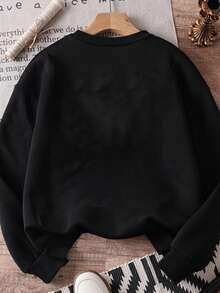 Sudadera básica de cuello redondo de felpa para niño pequeño - Blanco - Negro - View 2