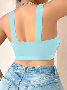 NudeFit Plus Size Solid Color Comfortable Thick Strap Wireless Bra - Green - View 2