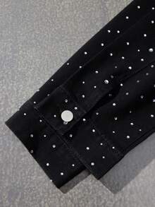 ROMWE MEN Street Life Hip Hop Style Men's Gradient Rhinestone Denim Long Sleeve Jacket - Black - View 3