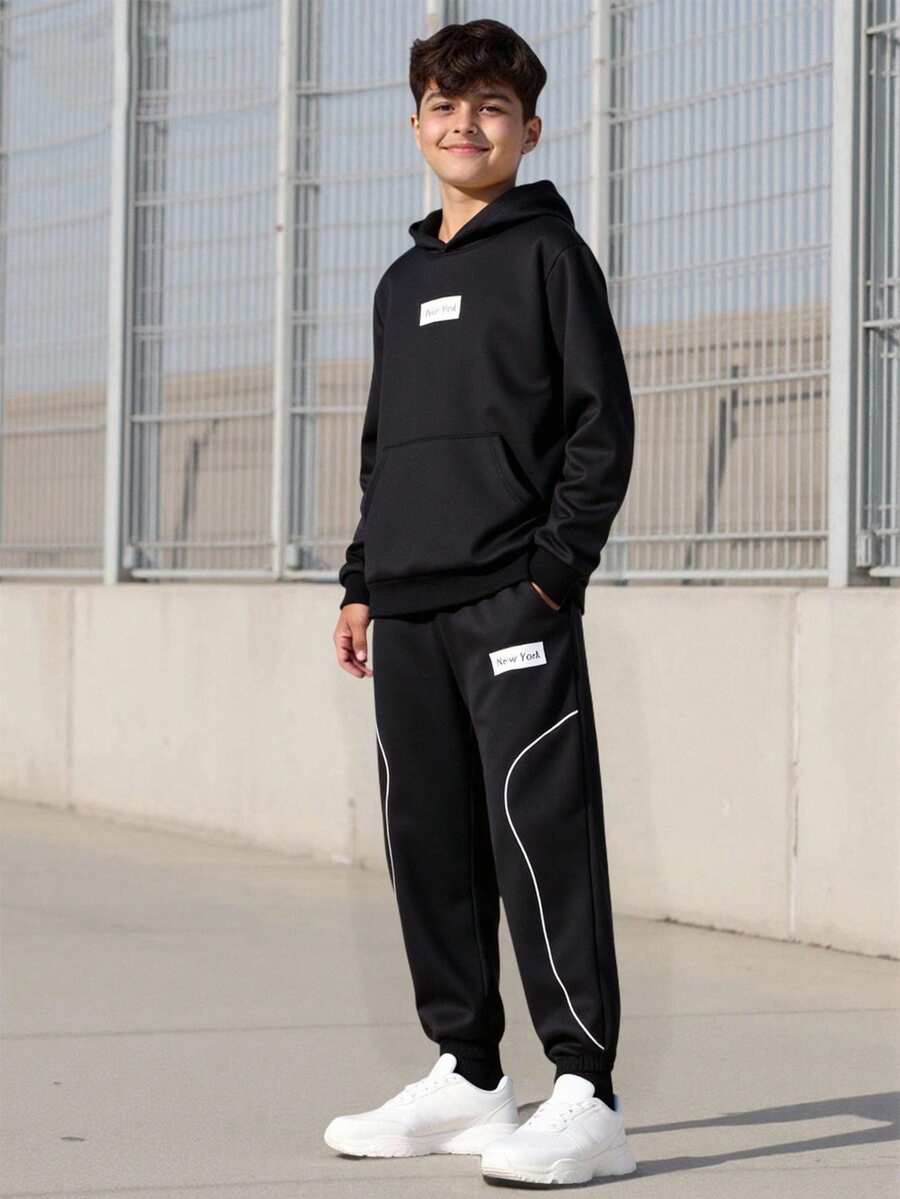 Vacaura 2pcs/Set Teenager Casual Loose Fit Hoodie Sweatshirt And Straight Leg Sweatpants Set, Suitable For Daily Wear, Autumn/Winter