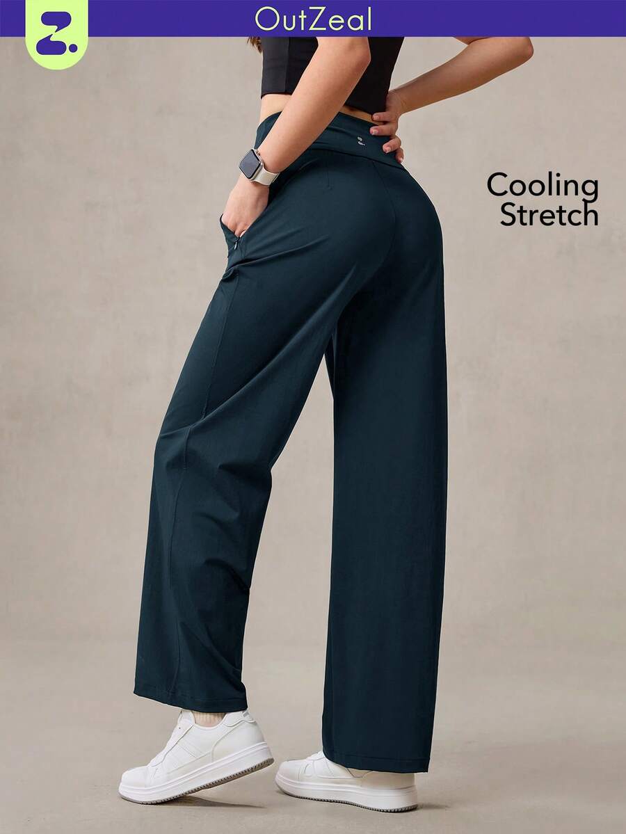 OutZeal 女士凉感弹力高腰直筒绿色运动裤日常休闲 - 綠色 - 查看 1