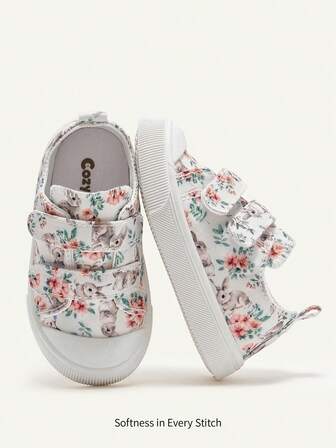 Cozy Pixies 1 Pair Girls' Cartoon Rabbit & Flower Fairy Tale Design Comfortable, Lightweight Casual Hook And Loop Slip-On Shoes, Suitable For Home, Leisure, Daily Wear, All Seasons (Pattern Randomly Assorted)