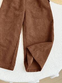 LMoss Kids Young Girl Corduroy Loose Casual Pants - Brown - View 3