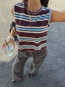 Siren Gaze Women's Casual Striped Sleeveless Top Summer - Multicolor - View 3