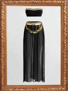 Fantasy Costume 女士性感角色扮演服装（上衣、裙子、腰带） - 黑色 - 查看 1