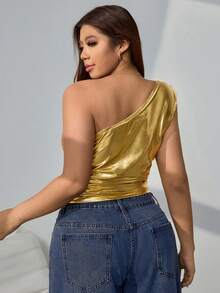 SHEIN EZwear Áo hở vai thời trang màu vàng cỡ lớn cho nữ - Vàng - Xem 2