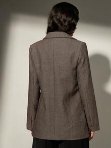 Aveloria Modichic Áo khoác len xương cá nữ, nút nhung kim loại dày, trang trí eo, áo khoác blazer thường ngày, trang phục công sở thanh lịch - Cà phê nâu - Xem 6