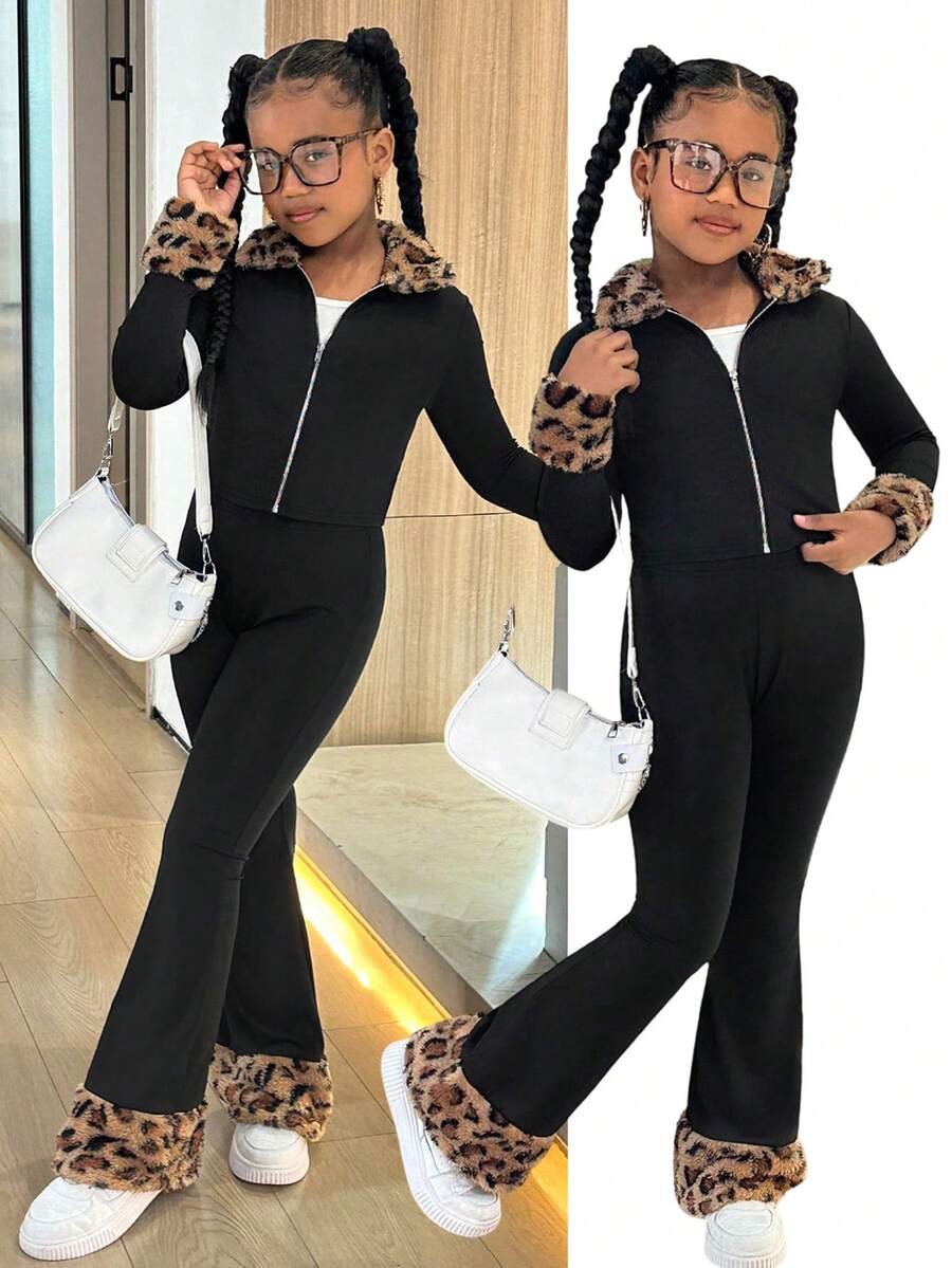 SHEIN SLAYR Tween Girl Tween Girl Solid Color Knit Cardigan Fitted Top & Flare Pants Set - Multicolor - View 1