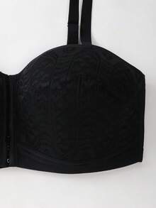 DesireSculpt 1pc Plus Size Women Lace Patchwork Wireless Bra - Black - View 6