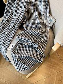 SHEIN Clasi 25条装复古法式格子松紧腰直筒裤（图案和方向随机） - 彩色 - 查看 5