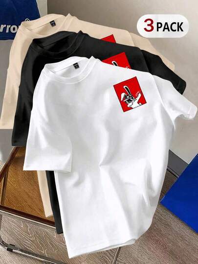 Manfinity Joysei 3pcs/Pack Men's Knit Crew Neck Short Sleeve T-Shirts