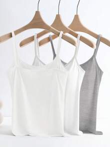 SHEIN LUNE 3pcs/Set Comfortable Camisole With Built-In Padded Bra, Anti-Flash - Multicolor - View 2