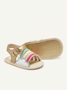 Cozy Pixies Cute Rainbow White Cloud Baby Outdoor Sandals - Gold - View 10