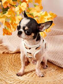 PETSIN 1件棕色豹纹狗头印花宠物背心，假日秋冬加厚法兰绒保暖宠物服装