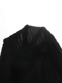 SHEIN Essnce 大码女装时尚返校季服装秋季服装黑色上衣秋季上衣休闲通勤秋季纯色黑色内衬打底衫和外层吊带背心四件套上衣 - 黑色 - 查看 7