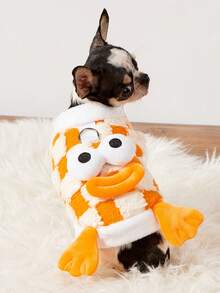 PETSIN 1 Autumn/Winter Pet Dog, Cat Clothes, Dog Supplies, Funny Orange Checkered (Double-Layer) Cute Cat Cartoon Teddy Bear, Small And Medium-Sized Dog - Orange - View 4