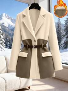 GlowEve 女士羊毛混纺西装外套，翻领设计，收腰剪裁，修身版型，休闲/商务优雅法式风格，卡其色/米色，长袖，秋冬款 - 彩色 - 查看 3
