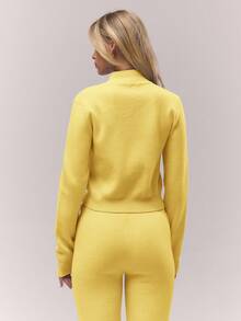 MUSERA Áo len dài tay cổ cao ôm sát, khóa kéo, chỉ có màu thu đông, kiểu dáng cổ điển, dễ thương, đồng quê, phong cách cottage, màu caramel, thanh lịch, thích hợp cho tiệc tối, mùa đông, năm mới, mùa xuân. - Màu vàng - Xem 3