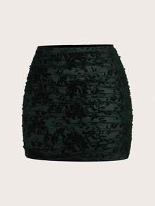 Auralis 大码女士优雅半身裙，时尚性感女裙，蕾丝半身裙，紧身女裙，夏季女士派对、锐舞节、演唱会、音乐会等场合的女士服装 - 墨綠色 - 查看 3