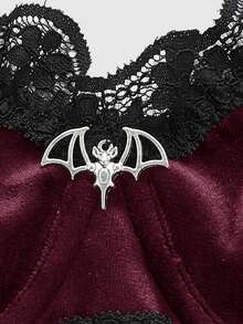 ROMWE Grunge Punk Women's Steel Hoop Velvet & Lace Bat Pendant Bralette, For Valentine's Day