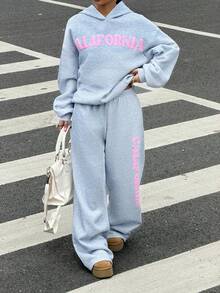 Muchica 两件套女士休闲连帽上衣和宽松裤子 - 灰色 - 查看 5