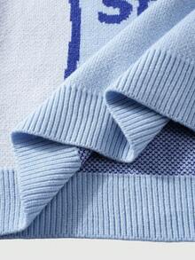 ROMWE MEN Prep Jersey de punto jacquard para hombre, corte holgado, manga larga - Celeste - Ver 11