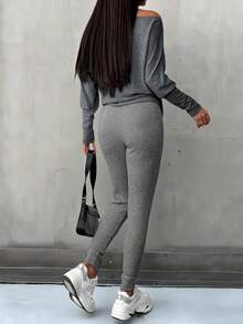 EMERY ROSE Women's Bat Wing Sleeve T-Shirt And Leggings Casual 2 Pieces Set