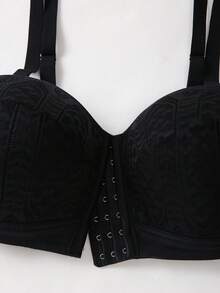 DesireSculpt 1pc Plus Size Women Lace Patchwork Wireless Bra - Black - View 5
