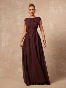 Lumalex 早春女士褶皱垫肩开衩连衣裙,奢华新年新造型,低调奢华,适合舞会、聚会、宴会、晚宴、节日派对、锐舞派对、音乐节、郊游、度假、户外、婚礼季、宴会、宰牲节、新年派对、晚宴、晚会、派对礼服等场合。 - 棕色 - 查看 5