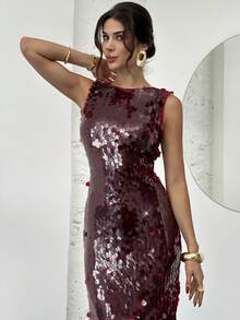 Firerie Damen Burgunderrotes Pailletten besticktes Pailletten Abschlussball rückenfrei Maxikleid, elegantes rückenloses Meerjungfrau Saum Abendkleid, extra langes formelles Kleid, Hochzeitsgast Kleid, geeignet für Frühling, Sommer, Herbst, Winter, elegant, Pendeln, Date, Party, Hochzeitssaison, Abschlussball, Aufführung, Konzert, Arbeit, Schulanfang, Jahresfeier, Geburstagskleid für Damen - Bordeaux - Übersicht 9